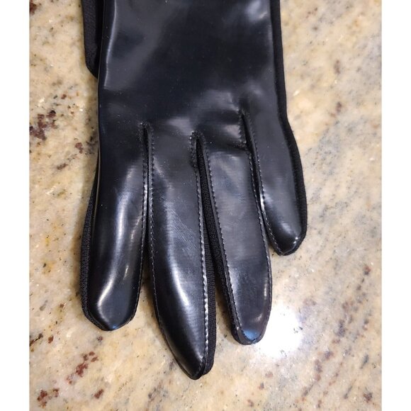 Vintage Size XS-S Black Patent Faux Leather Stretch Formal 8" Gloves Go Go - Picture 3 of 13
